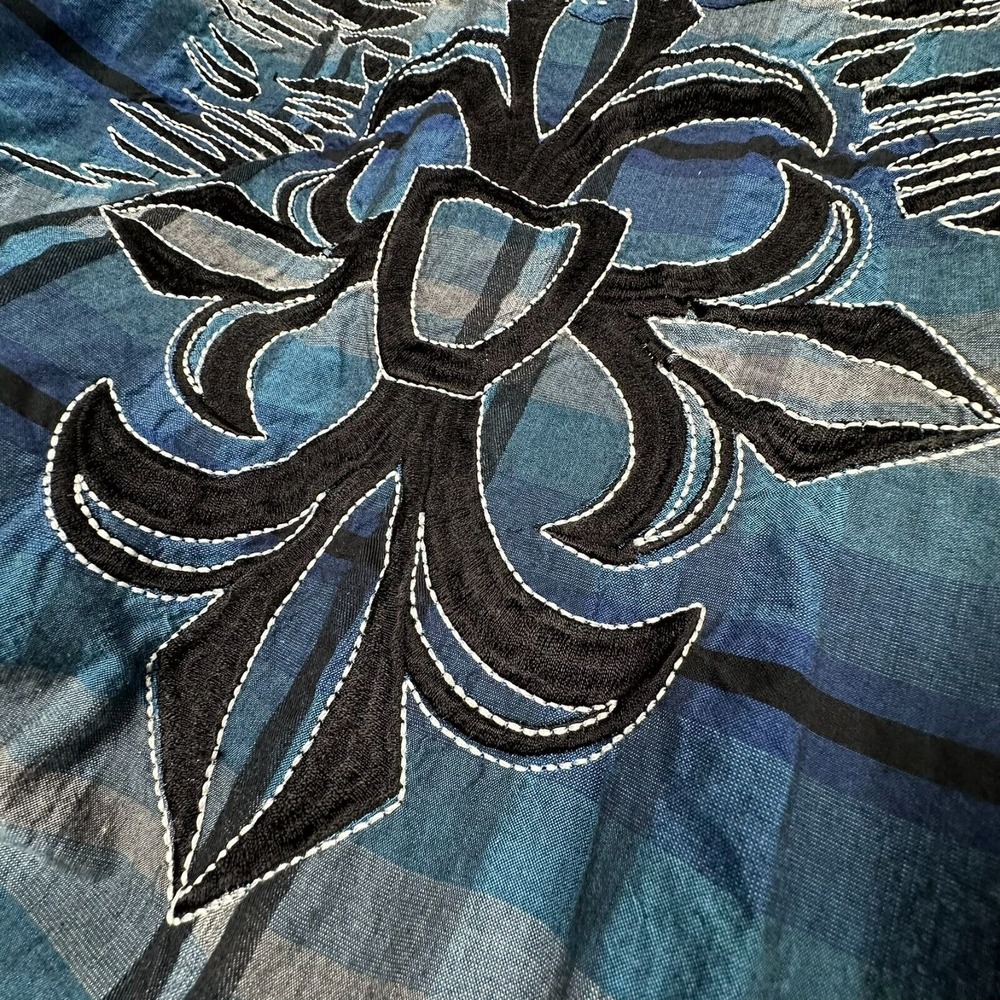 Red Ranch Pearl Snap Shirt XL‎ Blue Affliction Style Embroidered Y2K Western - Picture 5 of 14